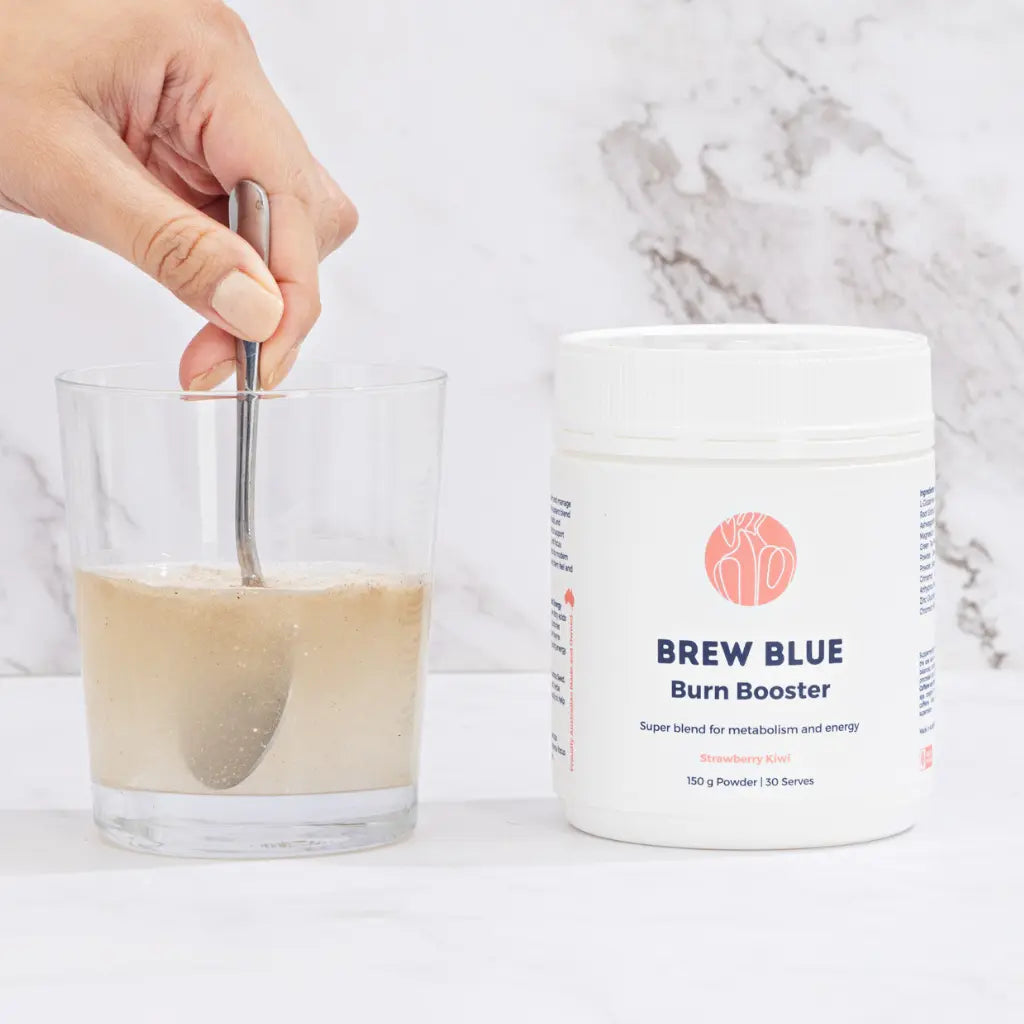 Brew Blue Burn Booster product being made in water